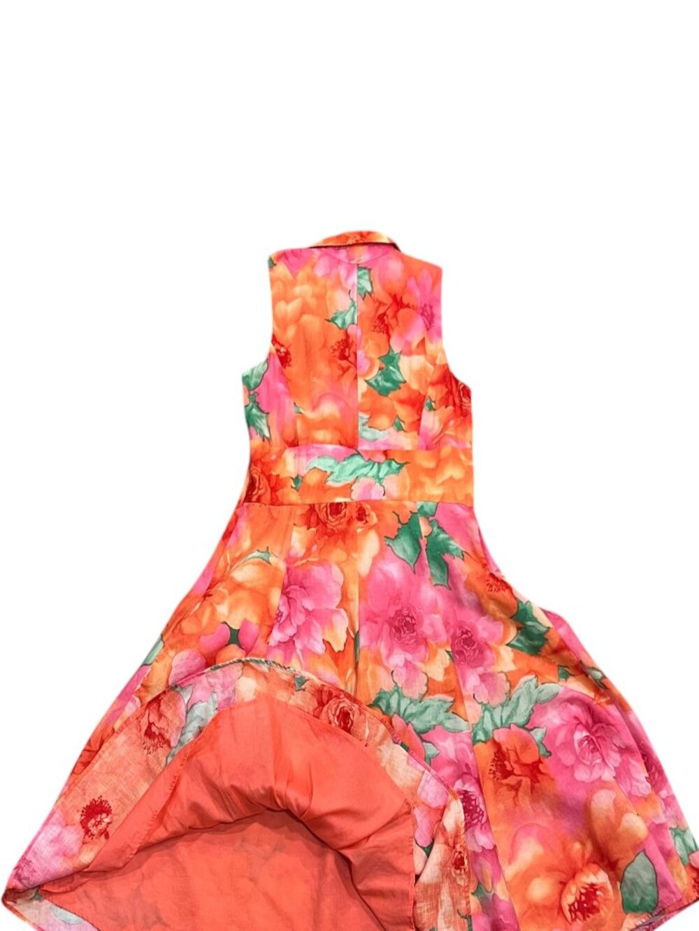 Jones New York Floral Linen Sleeveless Dress, Orange Pink, 12 - Picture 6 of 9